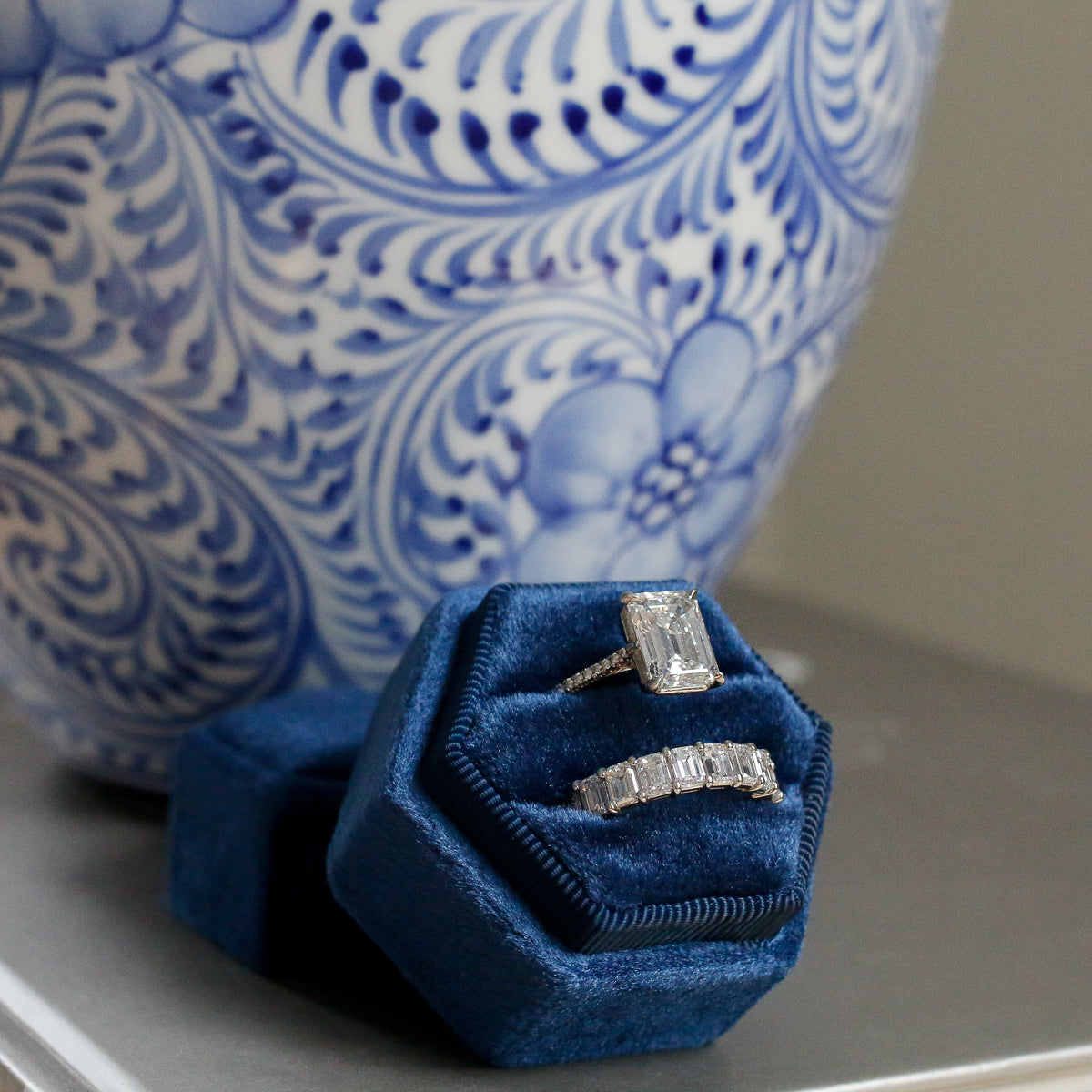 Diamond engagement ring and wedding band