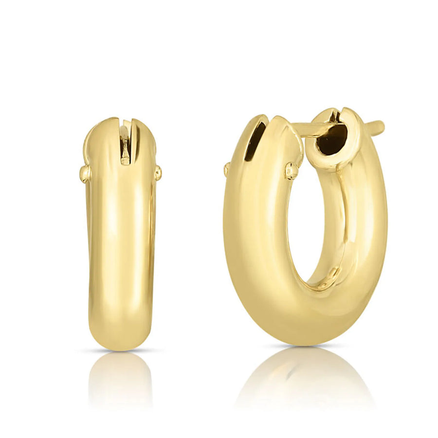 Designer Gold 15mm Huggie Hoop Earrings in 18K Yellow Gold