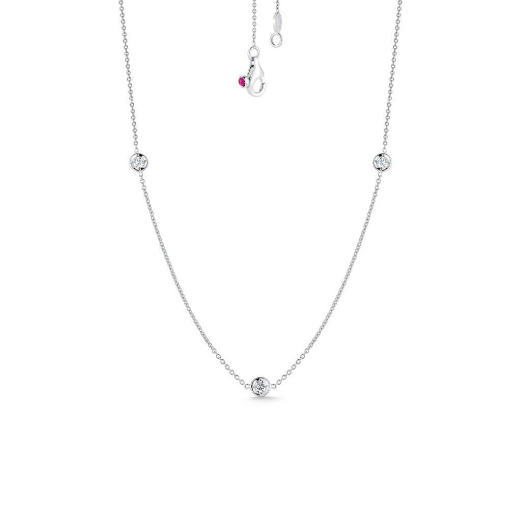 A Diamonds by the Inch Station Necklace in 18K White Gold, featuring multiple diamond stations on a chain, displayed against a white background.