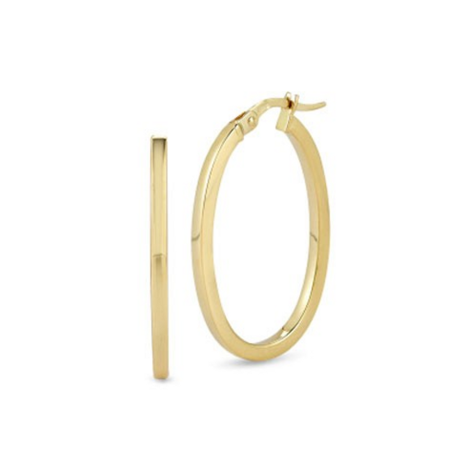 A pair of perfect gold oval hoop earrings crafted in 18K yellow gold.