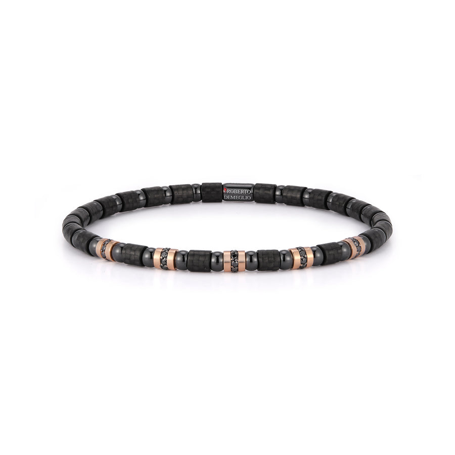 Men's 0.40ct Black Diamond 5 Section Bracelet in 18K Yellow Gold and Carbon Fiber Size Large
