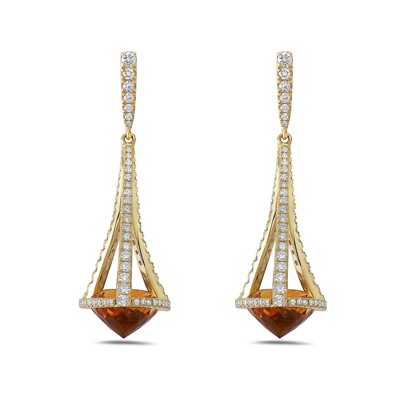 Pastel Citrine and Diamond Chandelier Earrings in 18K Yellow Gold