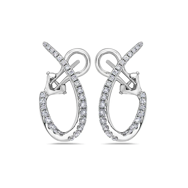 Diamond Oval Hoop Earrings in 18K White Gold