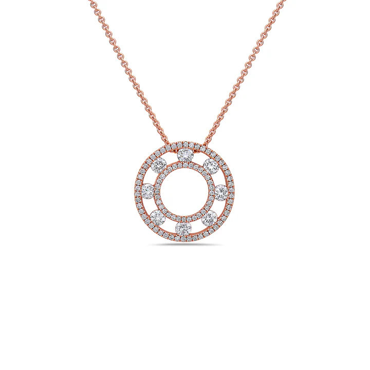 Floating Diamond Circle Pendant in 18K Rose Gold, Adjustable Chain