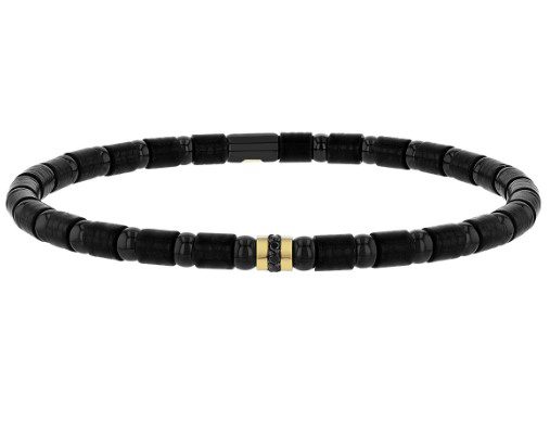Carbon Men's 0.08ct Black Diamond Stretch Bracelet in 18K Yellow, Carbon Fiber and Ceramic Size Large