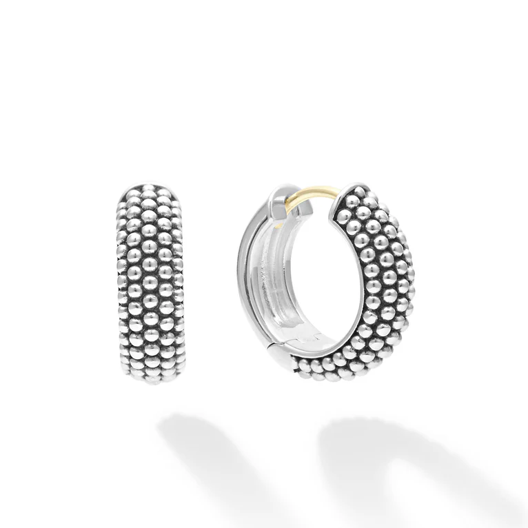 Signature Caviar 15mm Beaded Huggie Hoop Earrings in Sterling Silver