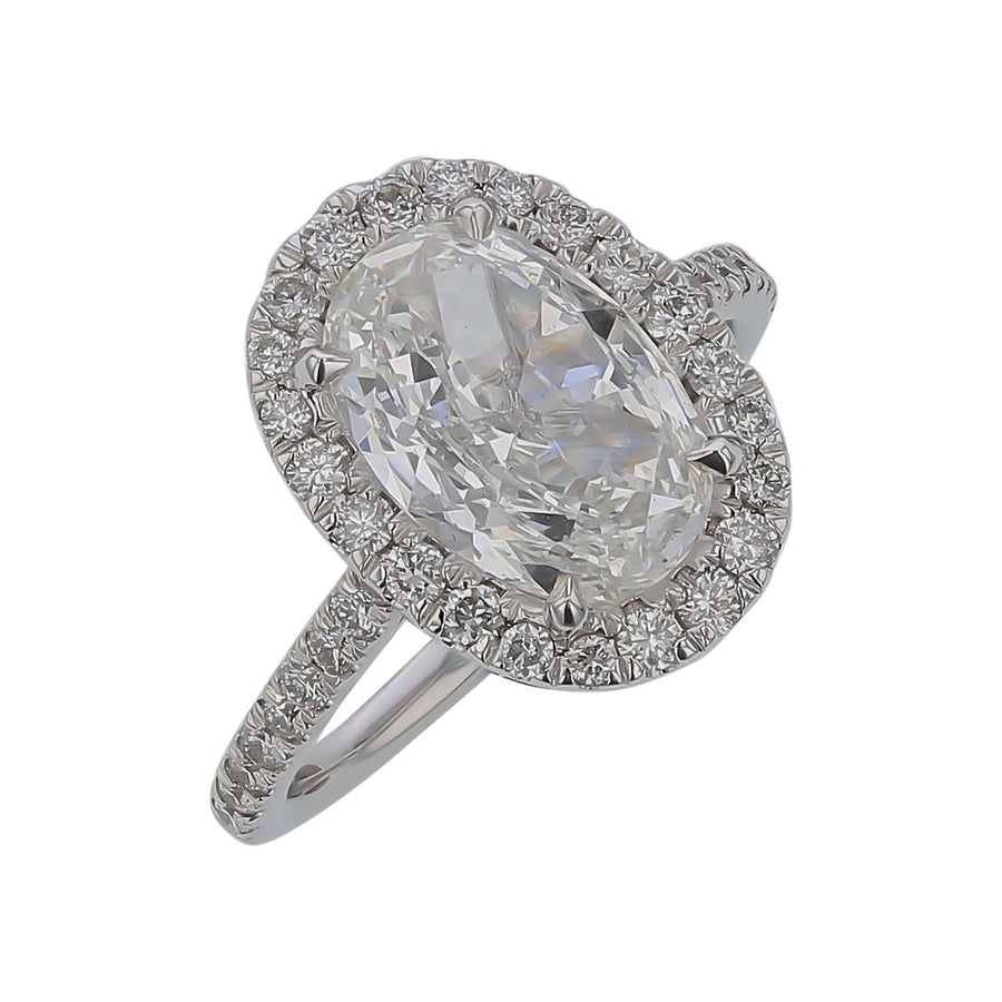 Oval Cut Diamond and Round Diamond Halo Ring in 18K White Gold, Size 6