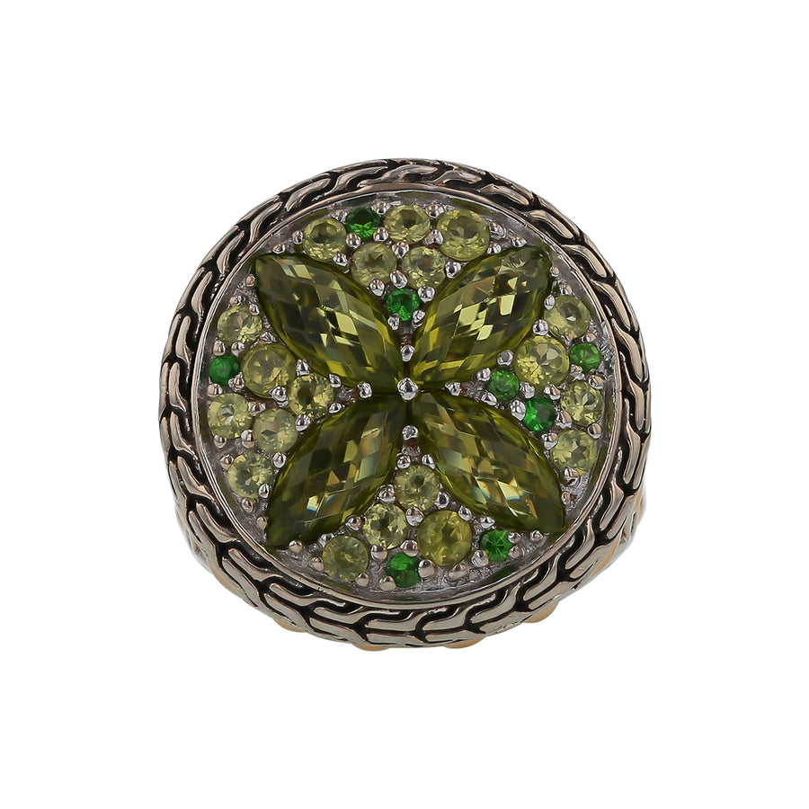 John Hardy Batu Peridot and Tsavorite Garnet Ring in Sterling Silver Size 7