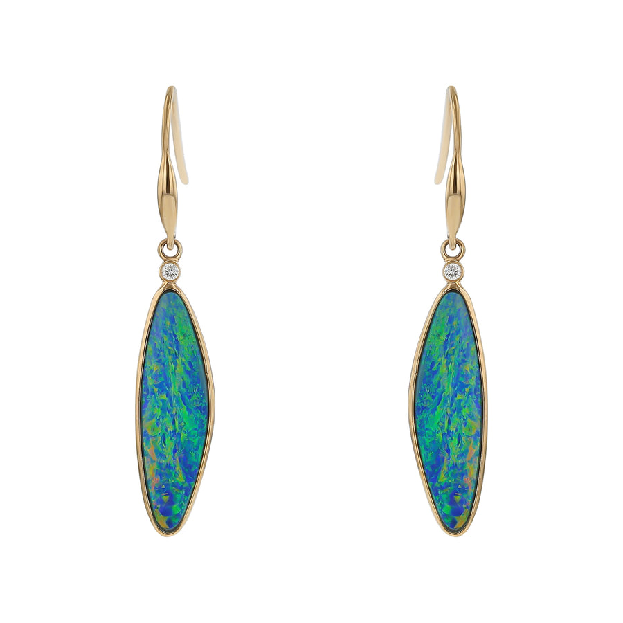 Opal Doublet and Diamond Drop Earrings in 14K Yellow Gold