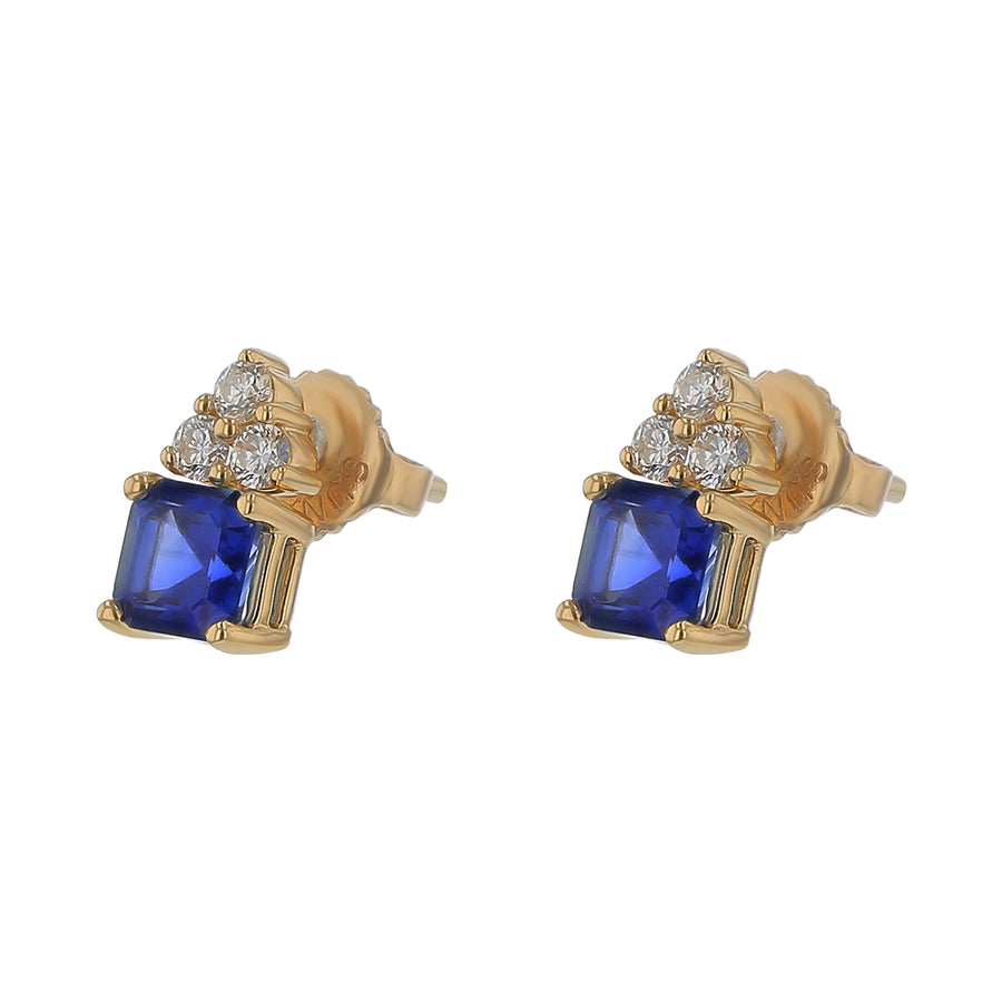 1.56ct 5mm Asscher Sapphires (H) 0.24ct Full Cut Diamonds Earrings in 18k Yellow Gold