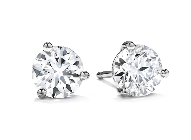 Hearts On Fire Round Brilliant Diamond 3-Prong Stud Earrings in 18K White Gold