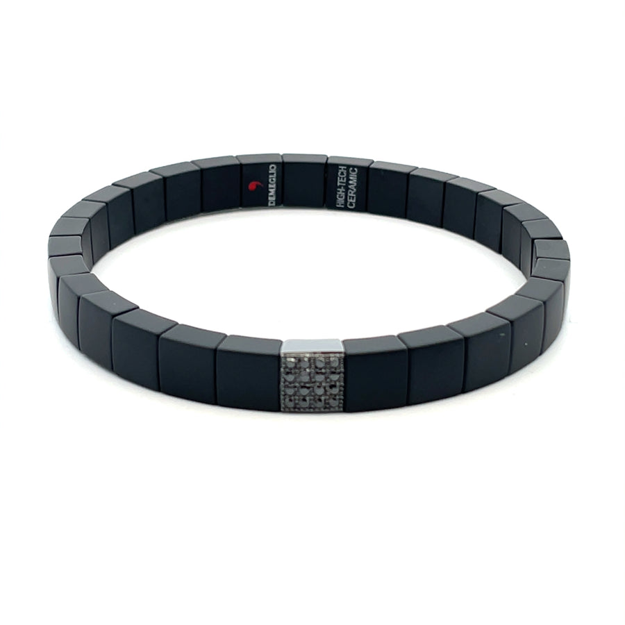 Scacco Men's 0.18ct Black Diamond Matte Stretch Bracelet in Ceramic and 18K White Gold Size Large