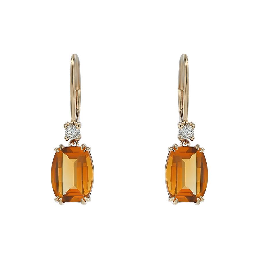 Citrine and Diamond Drop Earrings in 14K Yellow Gold
