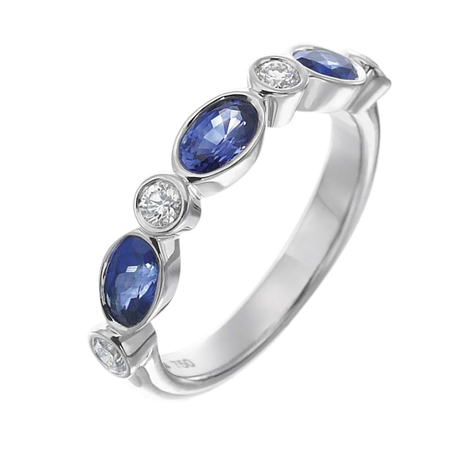 Marbella Sapphire and Diamond Alternating Ring in 18K White Gold, Size 7