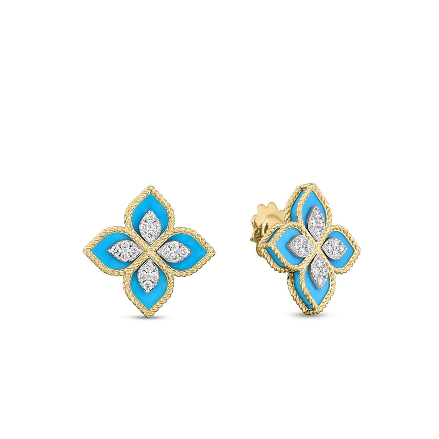 Venetian Princess Diamond and Stabilized Turquoise Earrings in 18K Yellow Gold