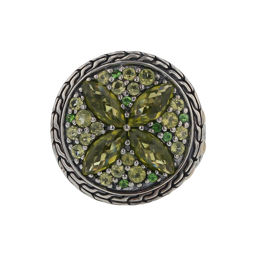 John Hardy Batu Peridot and Tsavorite Garnet Ring Sterling Silver Size 8