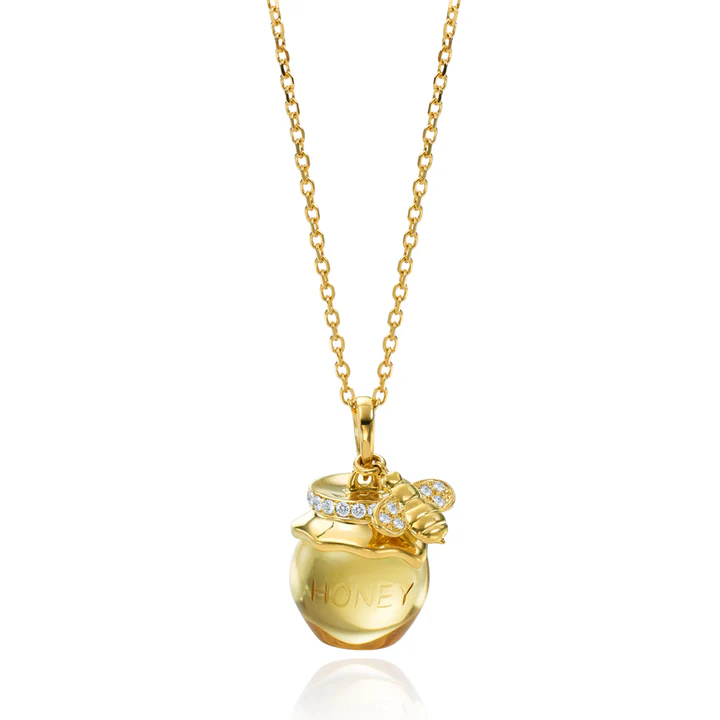 Bee Citrine and Diamond Honey Pot Pendant in 18K Yellow Gold, 24in