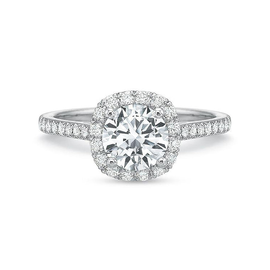 New Aire Cushion Halo Semi-Mount Ring in Platinum for Round Center