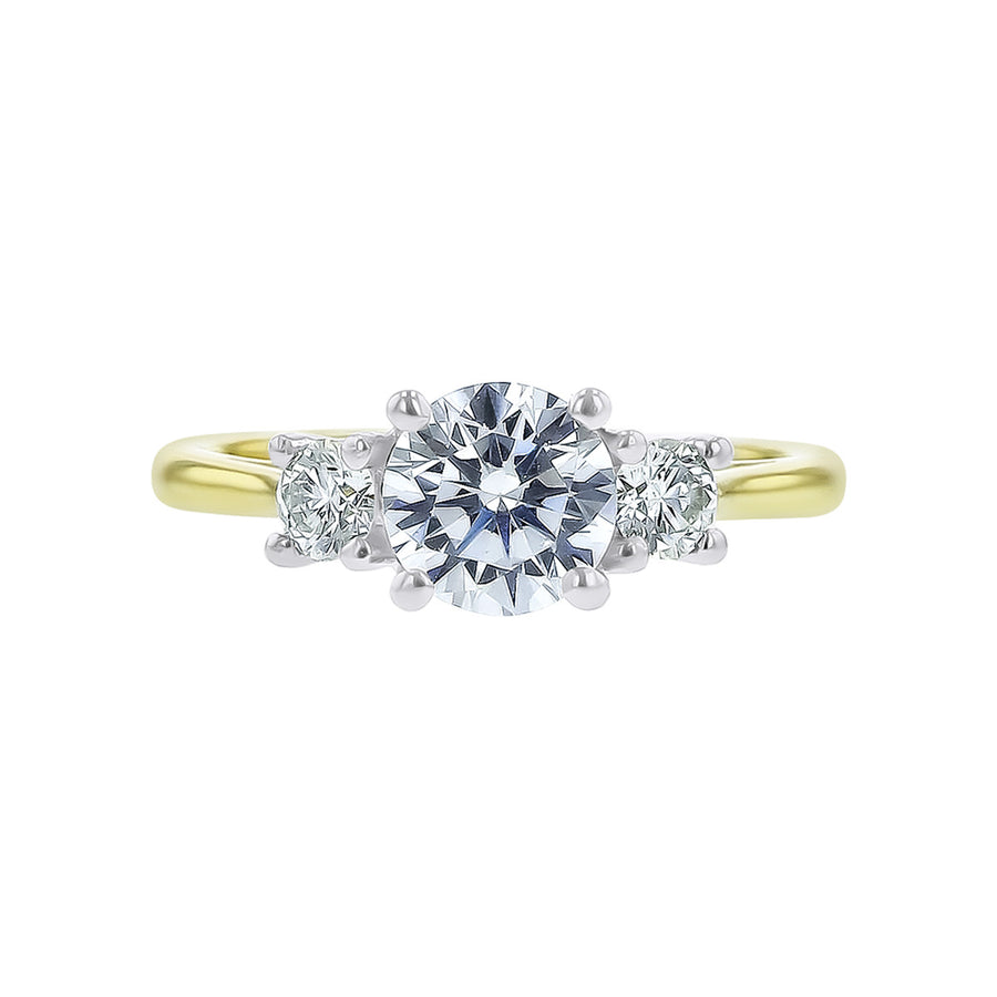 New Aire Diamond 3-Stone Semi-Mount Ring in 18K Yellow Gold and Platinum for Round Center