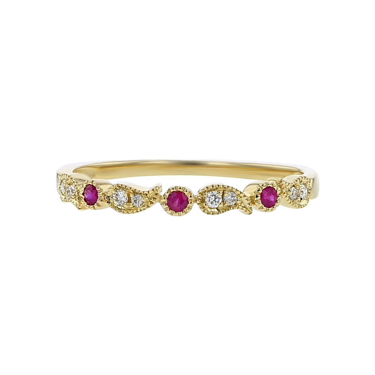 14K Yellow Gold Diamond and Ruby Stackable Band | Schwarzschild Jewelers