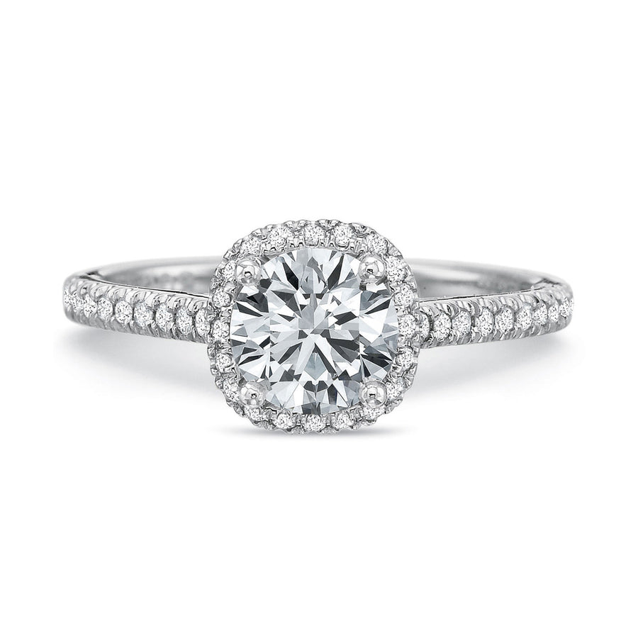 New Aire Diamond Halo Semi-Mount Ring in 18K White Gold and Platinum for Round Center, Size 6