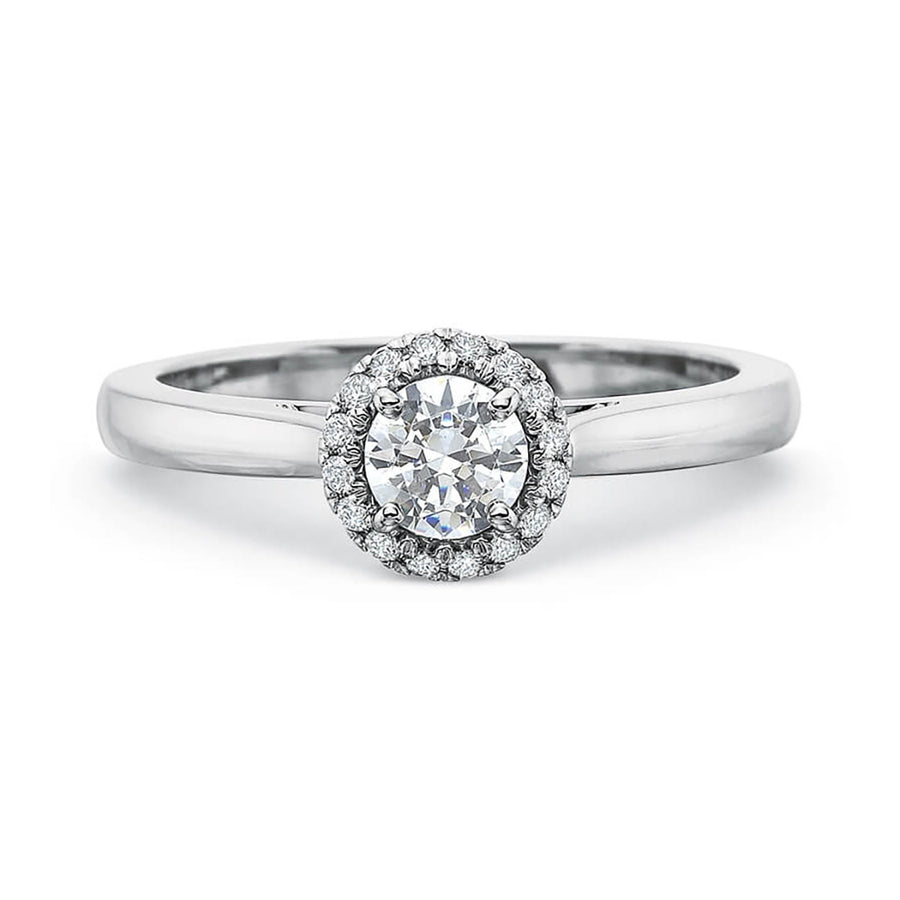 New Aire Diamond Halo Semi-Mount Ring in 18K White Gold for Round Center