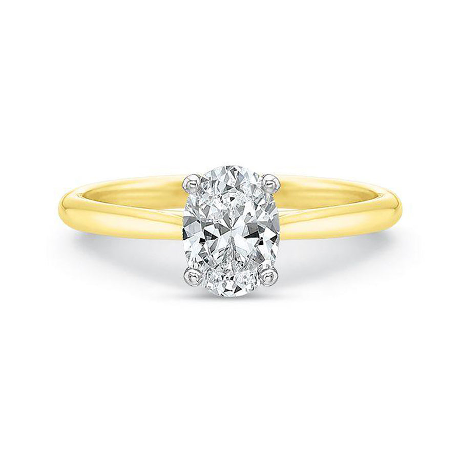 New Aire Semi-Mount Ring in 14K Yellow Gold and Platinum for Oval Center, Size 6.75
