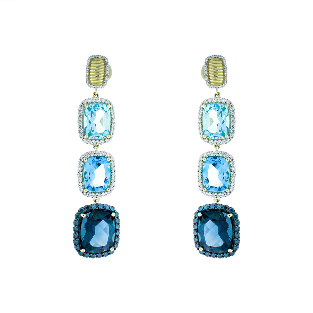 Ombre Blue Topaz and Diamond Triple Drop Earrings Ombre Blue Topaz and Diamond Triple Drop Earrings