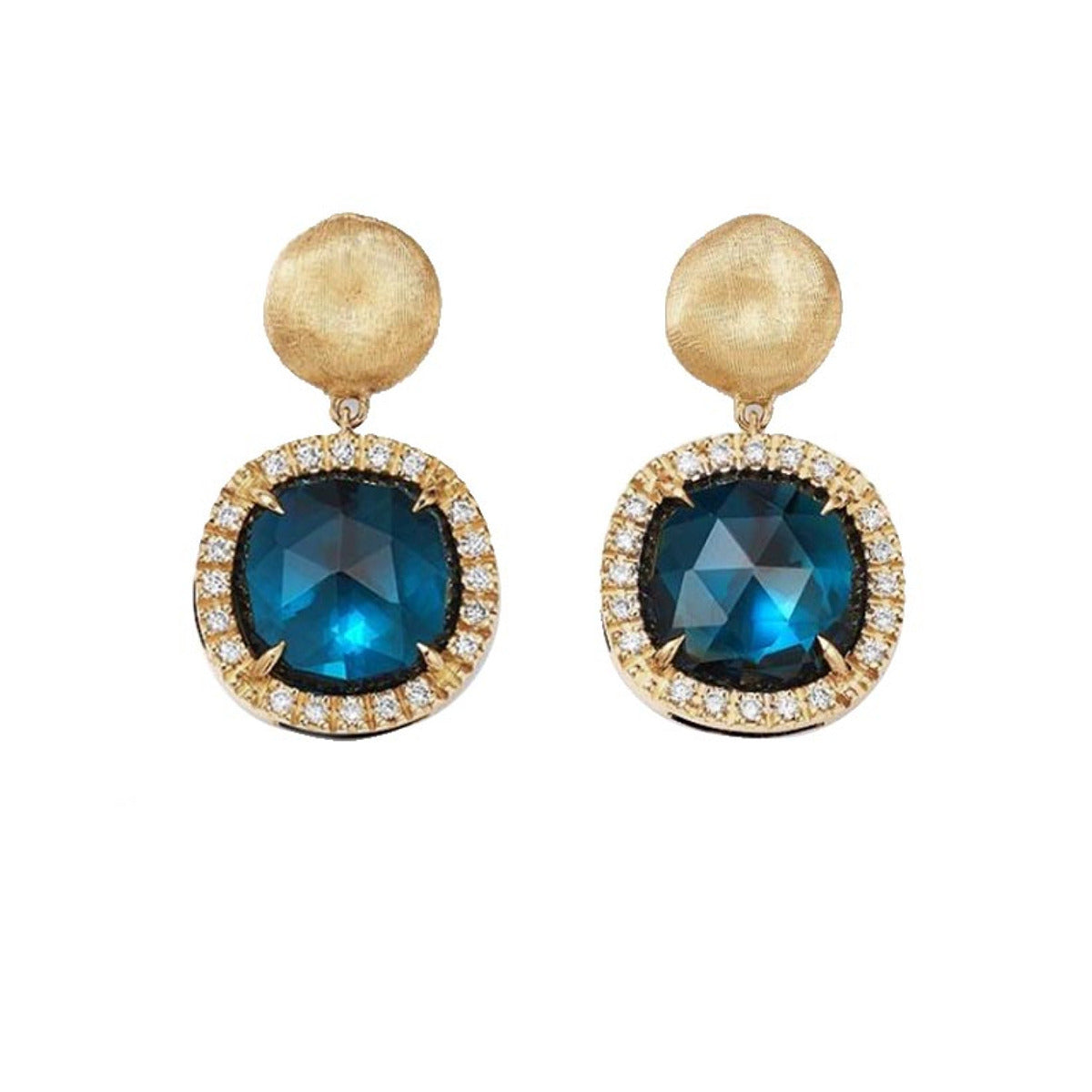 18k Yellow Gold & Sterling Silver Sky Blue Topaz & Diamond Earrings (.05cttw)