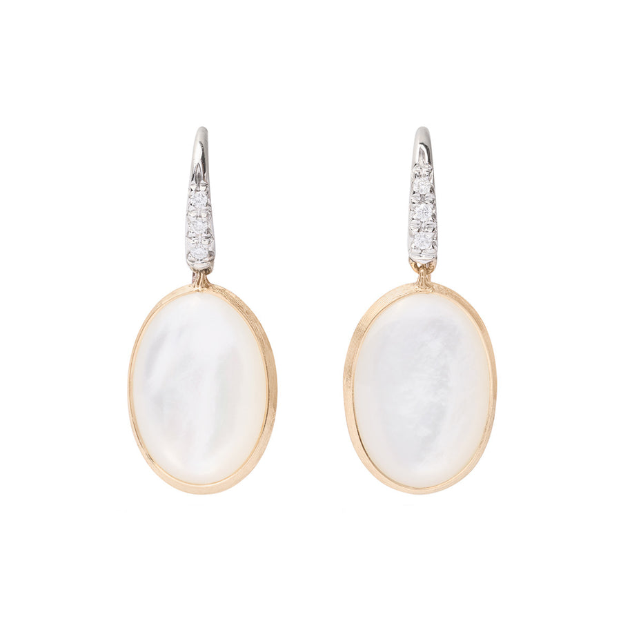 18K Yellow Gold and Mother of Pearl French Hook Earring with Diamond Accent