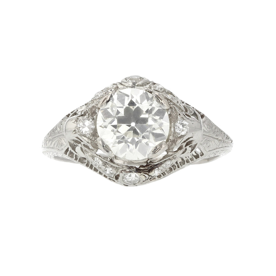 Edwardian Diamond Filigree Engagement Ring in Platinum
