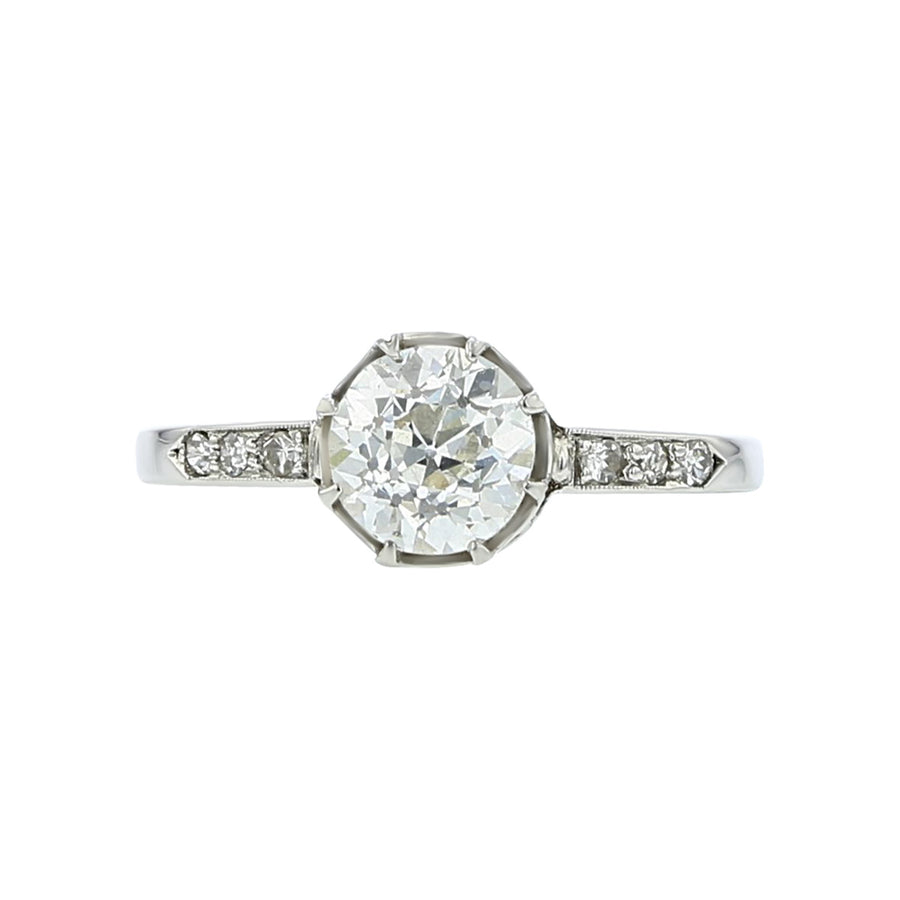 Art Deco European-Cut Diamond Engagement Ring in Platinum