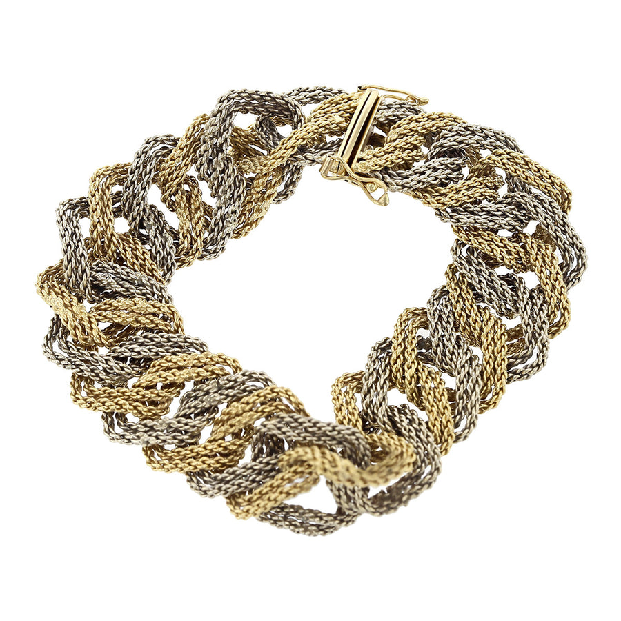 18K Two-tone Gold Italian Textured Link Bracelet