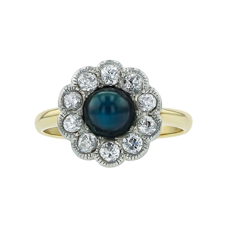 Cabochon Sapphire and Diamond Scalloped Halo Ring