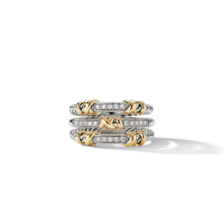 Petite Helena Wrap Three Row Ring in Sterling Silver with 18K Yellow Gold and Pave Diamonds
