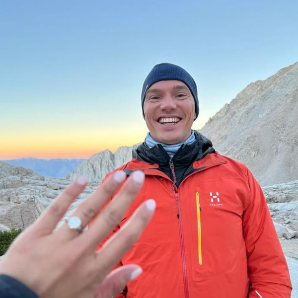 Diamond ring with proposal on mountain