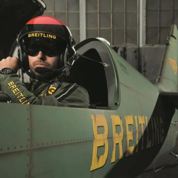 Pilot in Breitling airplane