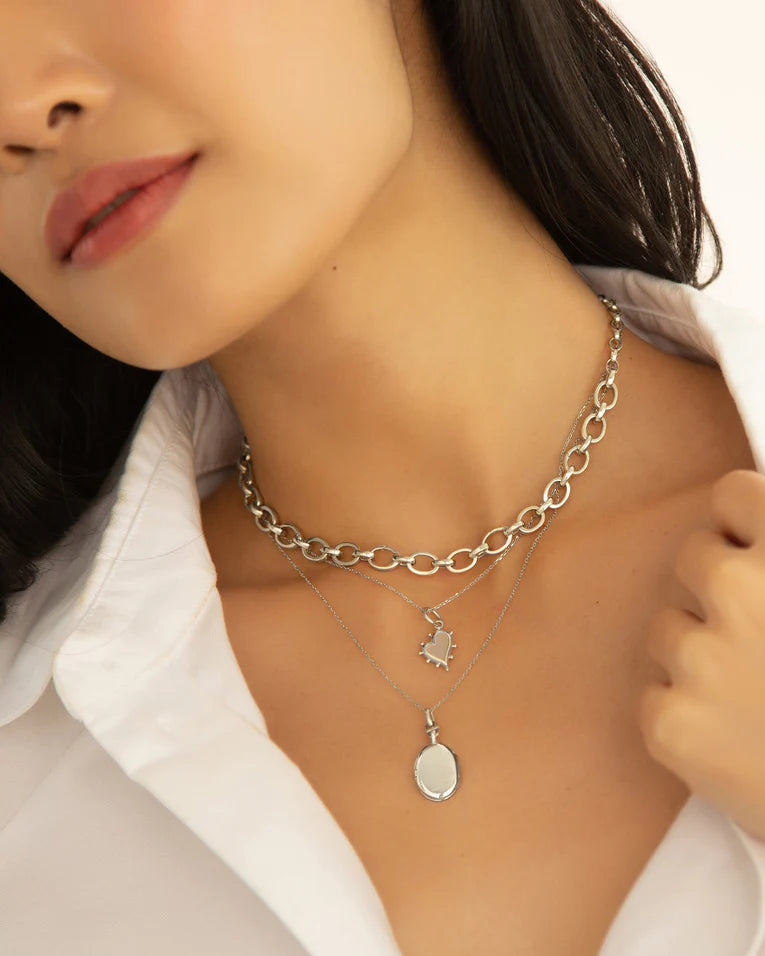 Slim Oval Eve Locket in Sterling Silver, 16-18" chain