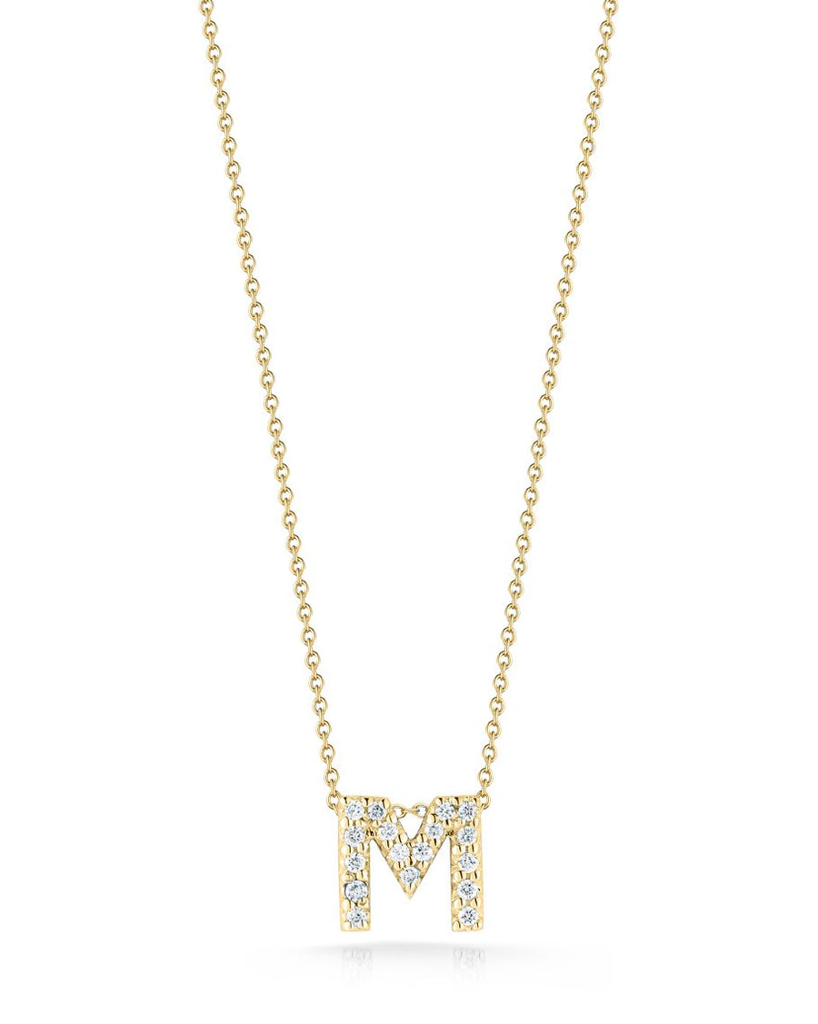Tiny Treasures 0.08ct Diamond Love Letter "M" Pendant in 18K Yellow Gold, 16-18" chain