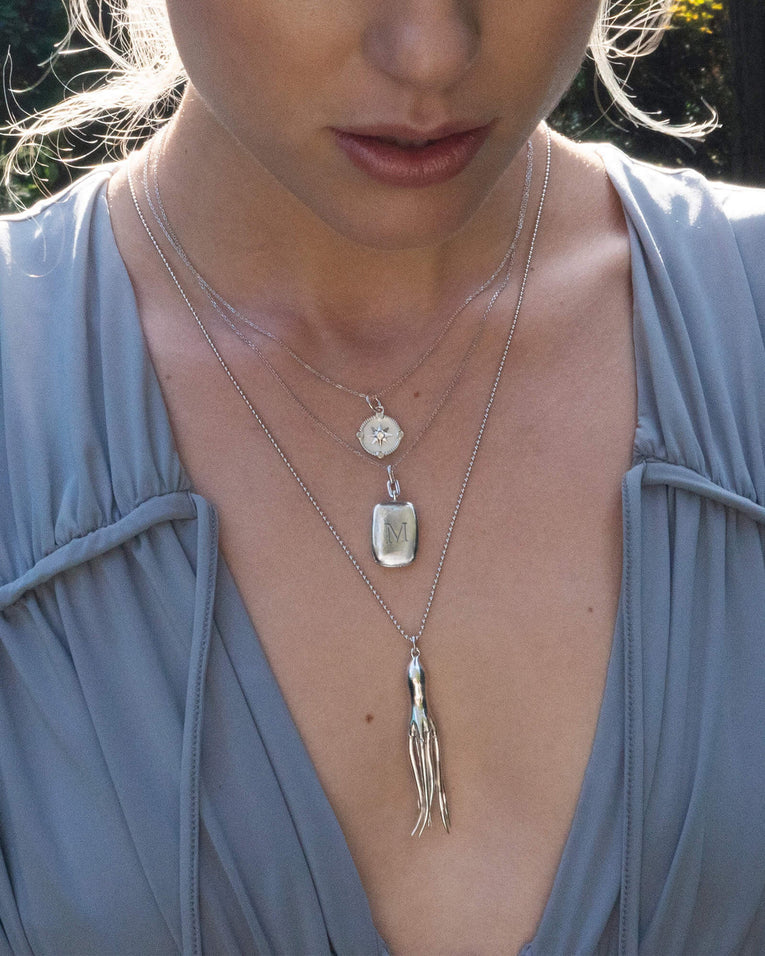 Slim Rectangle Dee Locket in Sterling Silver, 16-22" chain