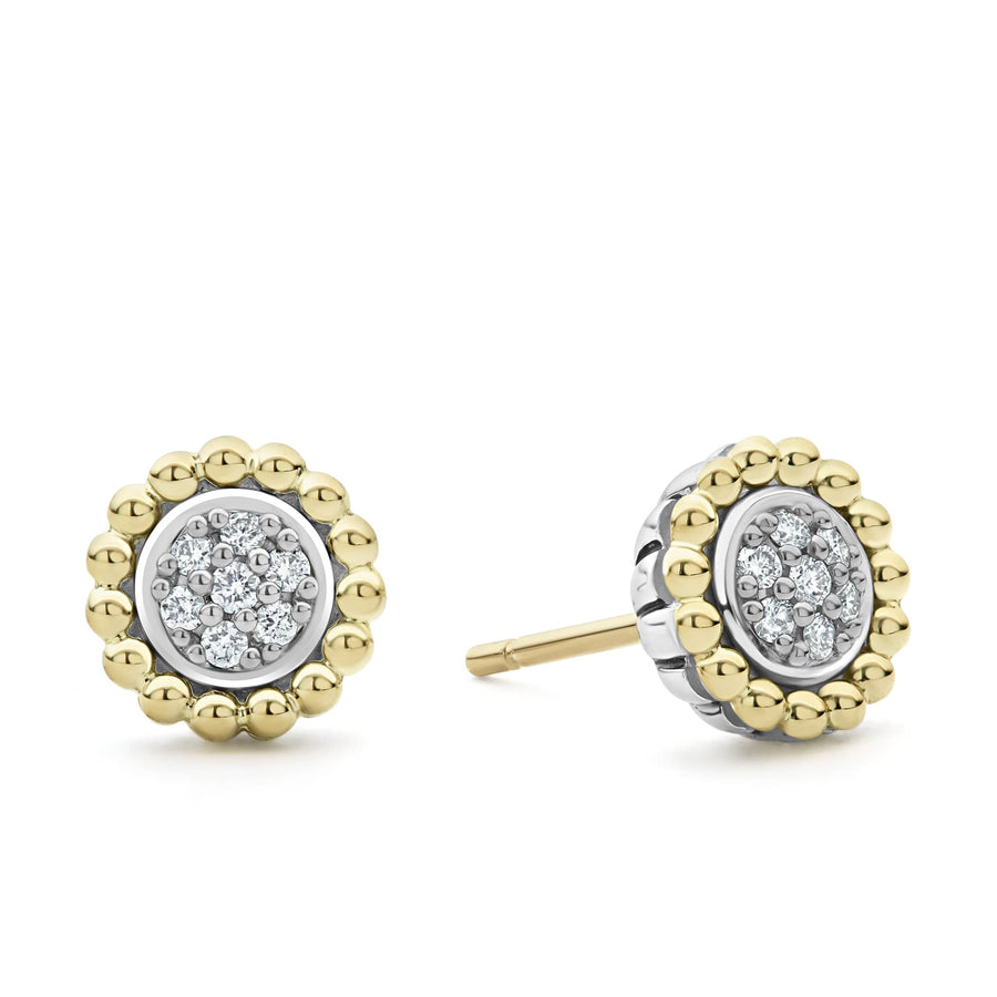 Caviar Lux 0.14ct Diamond Stud Earrings in 18K Yellow Gold and Sterling Silver