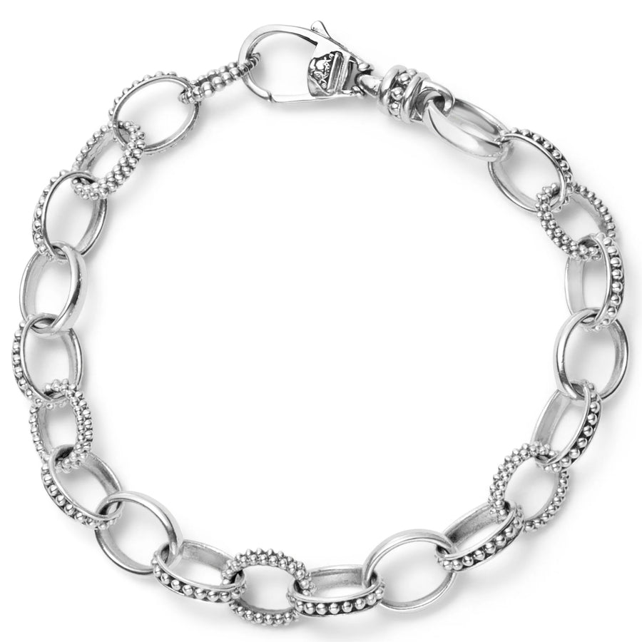 Signature Caviar Beaded and Smooth Link Bracelet in Sterling Silver, size 7