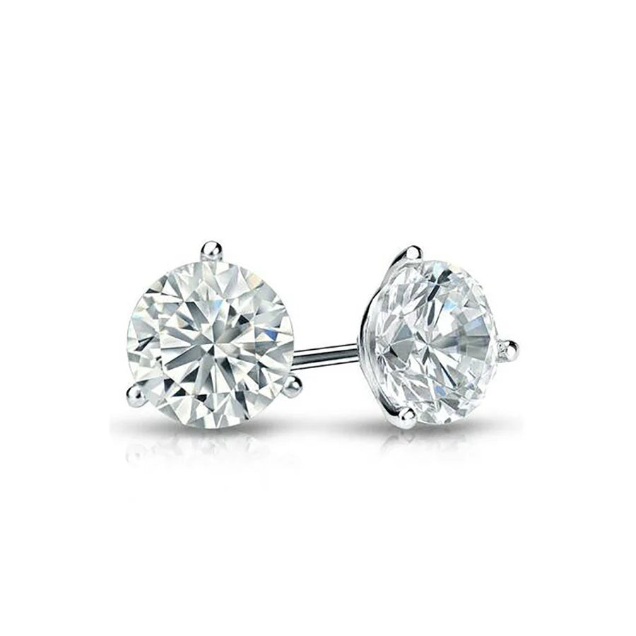 0.50ct Round Brilliant Diamond 3 Prong Stud Earrings in 14k White Gold