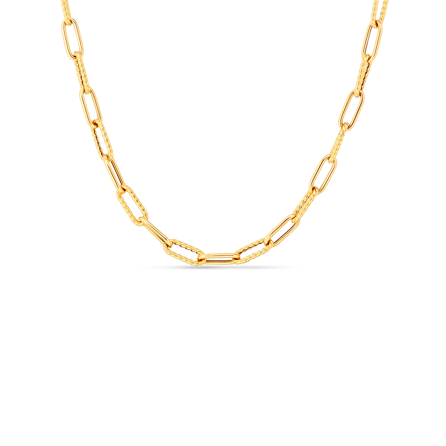 Designer Gold Alternating Paperclip Link Chain in 18K Yellow Gold, 17"