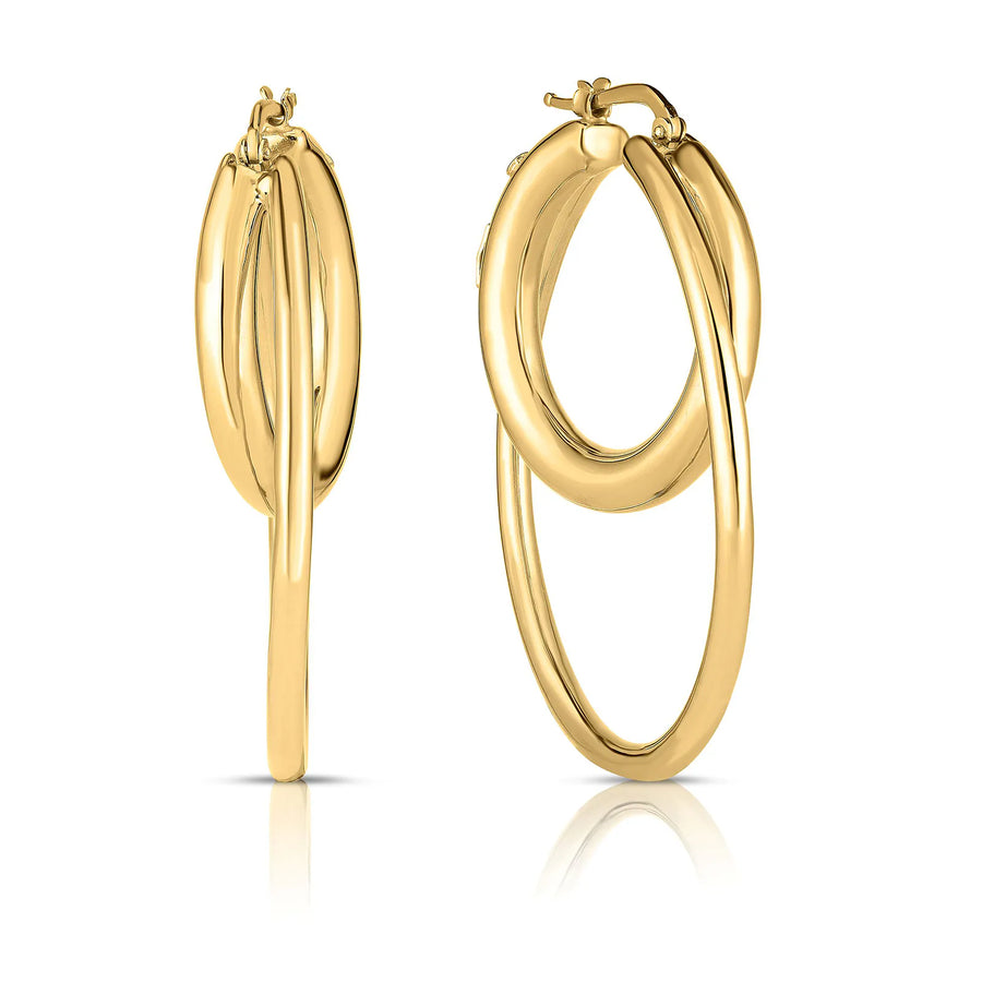 Designer Gold Double Hoop Earrings in 18K Yellow Gold