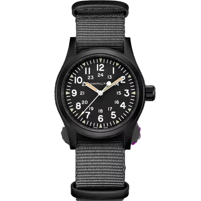 38mm Khaki Field Watch with Grey Dial in Stainless Steel and Black PVD, Nato Strap