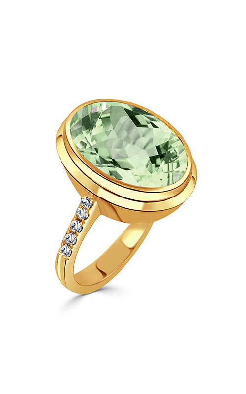 Mint Mojito Green Amethyst and Diamond Ring in 18K Yellow Gold, Size 6.5