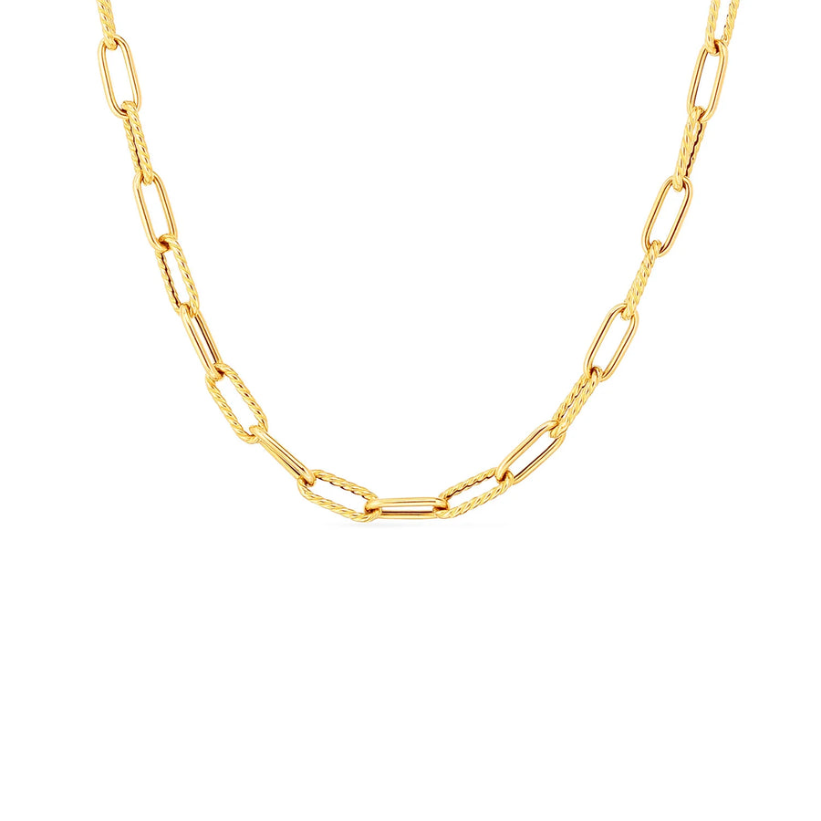 Designer Gold Alternating Shiny and Fluted Paperclip Chain in 18K Yellow Gold, 22"
