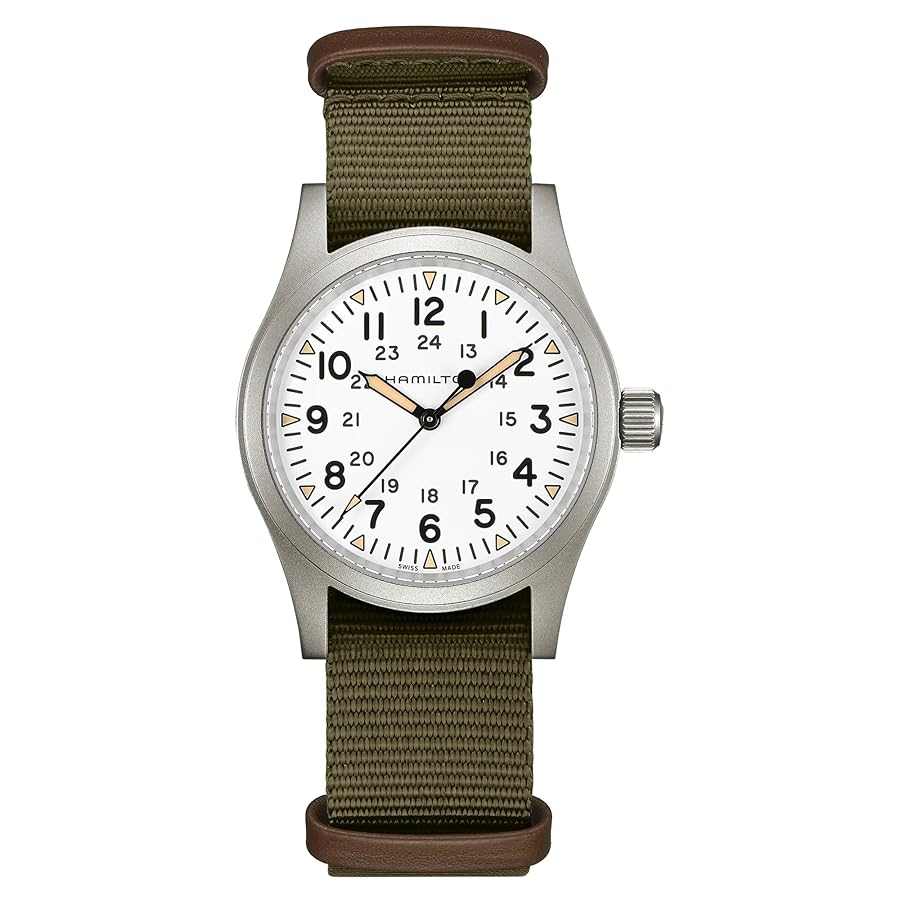 38mm Khaki Field Mechanical Watch with White Dial in Stainless Steel, Strap