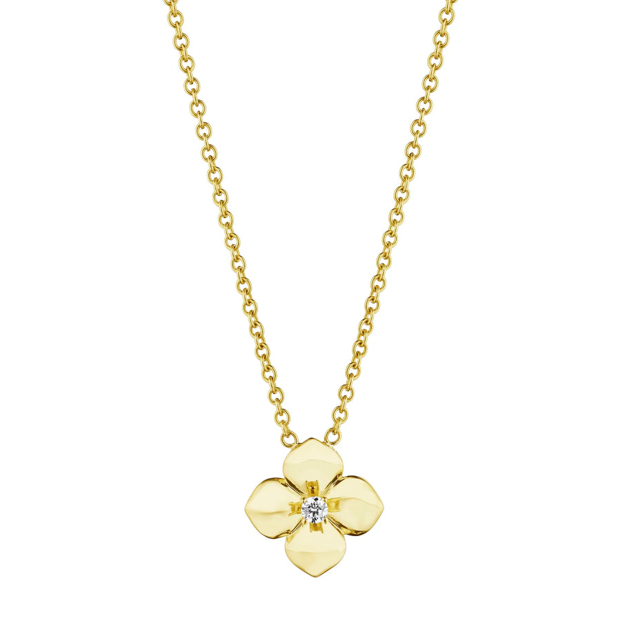 Diamond Petite Flower Necklace in 18K Yellow Gold, 18in
